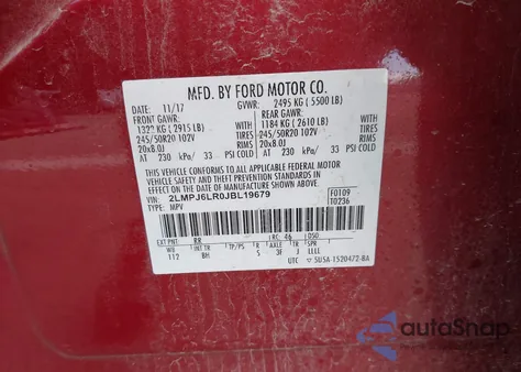 2018 Lincoln Mkx Reserve from USA, damaged, VIN 2LMPJ6LR0JBL19679